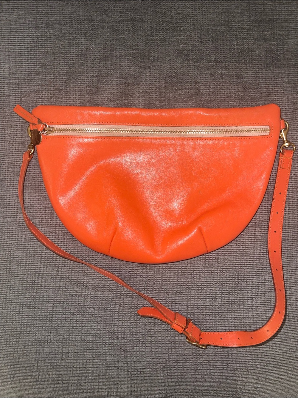 Clare V. Grande Fanny — Blood Orange Leather Crossbody/Belt Bag with Dust Bag